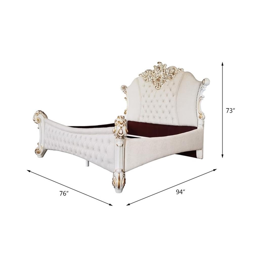 Amazon.com: Acme Furniture Faux Leather Queen Bed, Two Tone Ivory